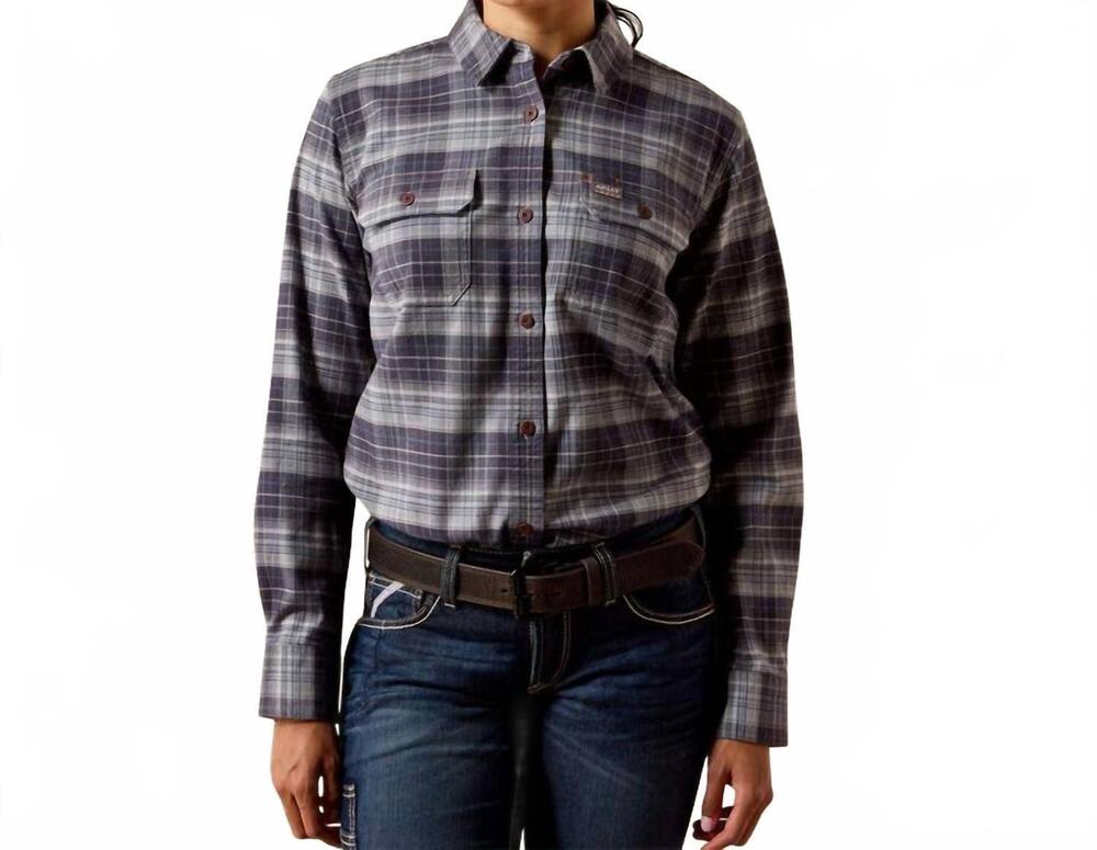 NEW ARIAT rebar durastretch flannel tunic shirt in nine iron